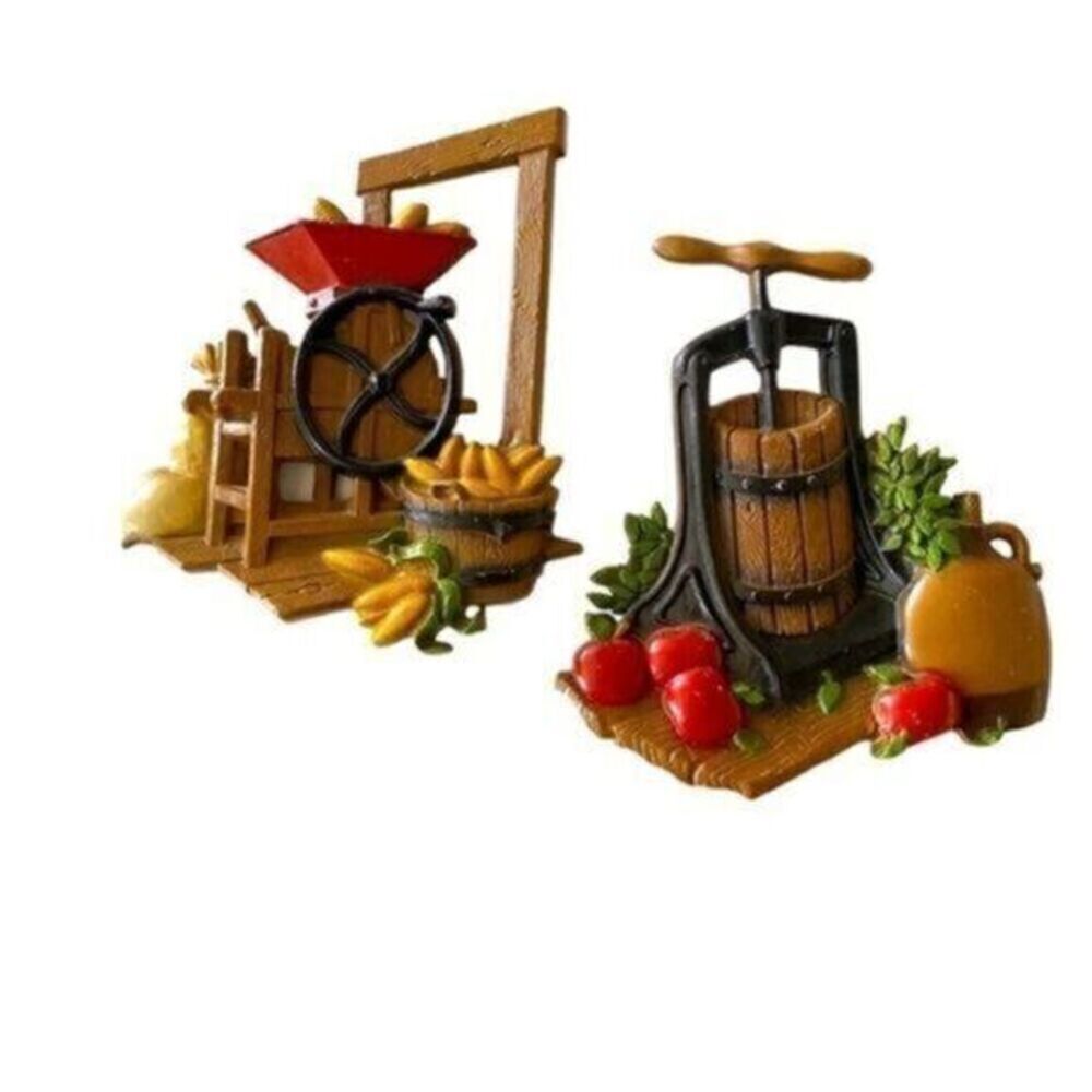VINTAGE HOMCO- Pair of 1978 Metal Wall Decor Apple Press & Corn Grinder